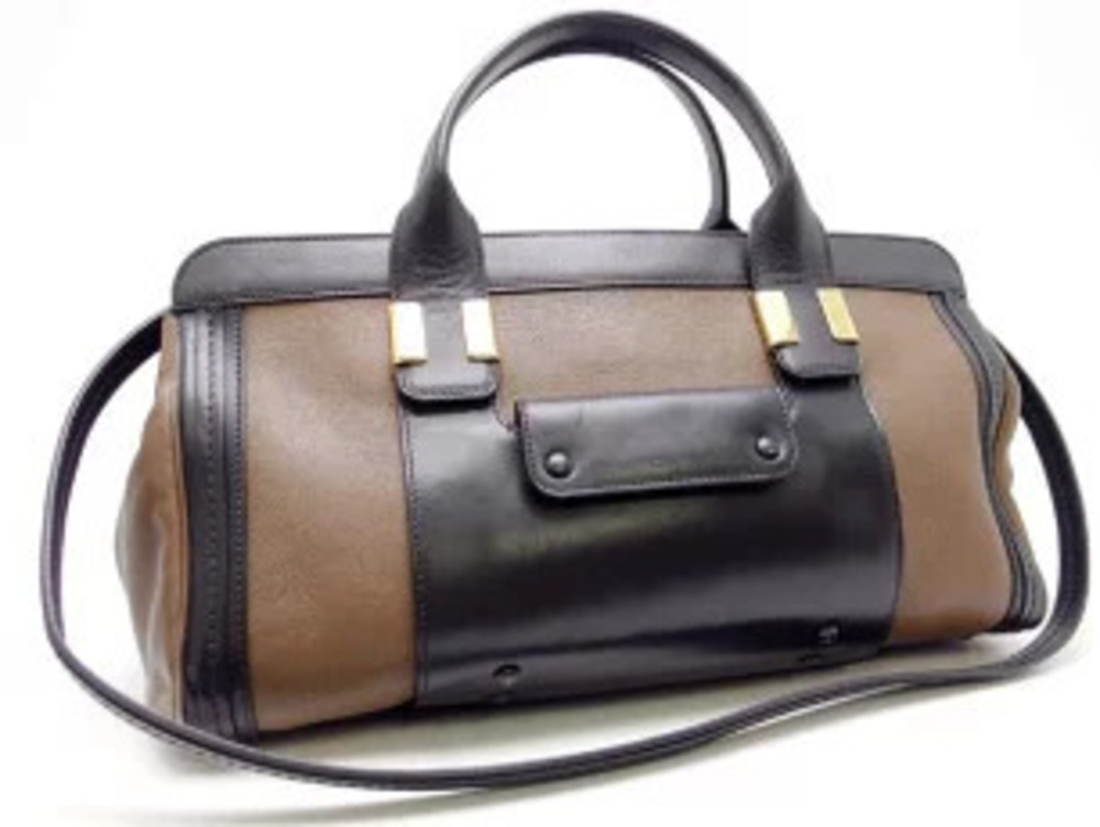 Chloe Alice Bag Shoulder Handbag Calfskin Dark Brown Black